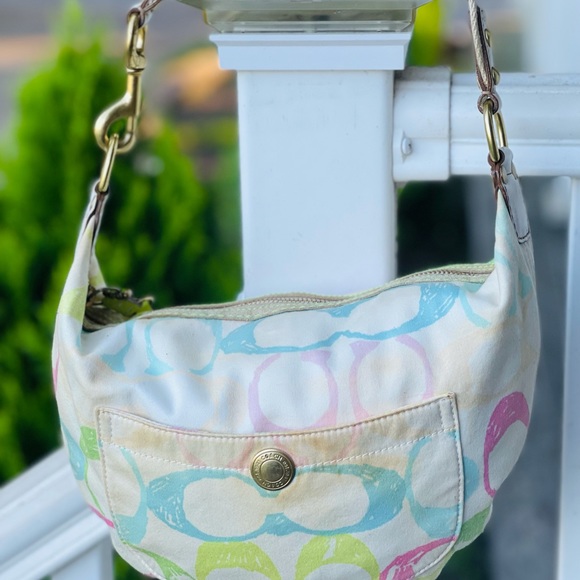 Coach signature multi colored pastel and white hobo bag - Picture 6 of 10